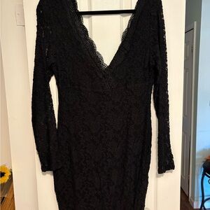 HAODUOYI Black Lace Long Sleeve Dress